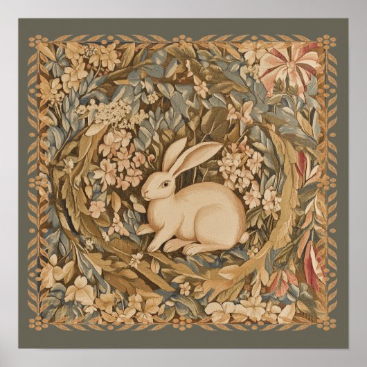 Schattige Antiek konijn in middeleeuwse wandtapijt Poster (Voorkant)