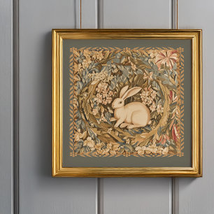 Schattige Antiek konijn in middeleeuwse wandtapijt Poster
