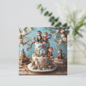 SCHATTIGE APEN KINDEREN VERJAARDAGSTAART KAART (Staand voorkant)