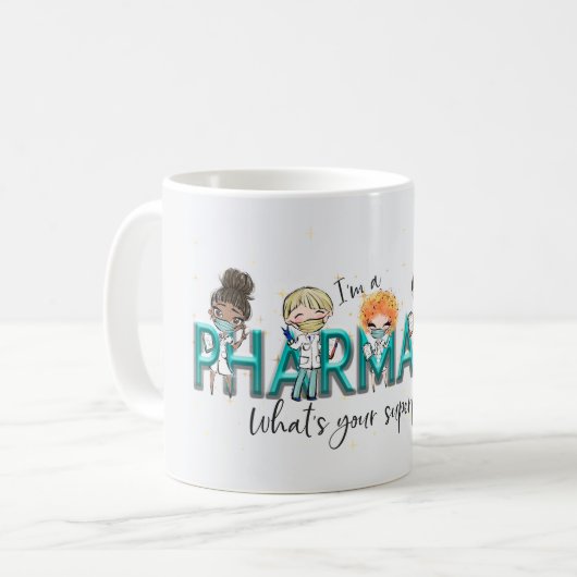 Schattige apotheker Superpower Koffiemok (Voorkant links)