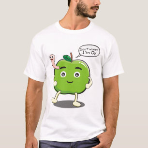 schattige appel met schattige worm t-shirt