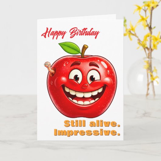 Schattige Apple Humor Grappige Verjaardag Kaart (Gele Bloem)
