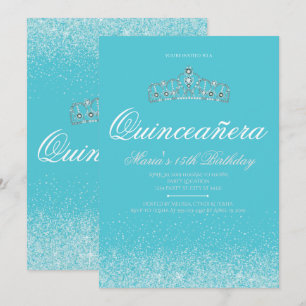 Schattige Aqua Glitter, Quinceanera Uitnodigingen