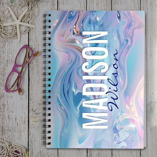 Schattige aqua roze girly marbling monogram notitieboek