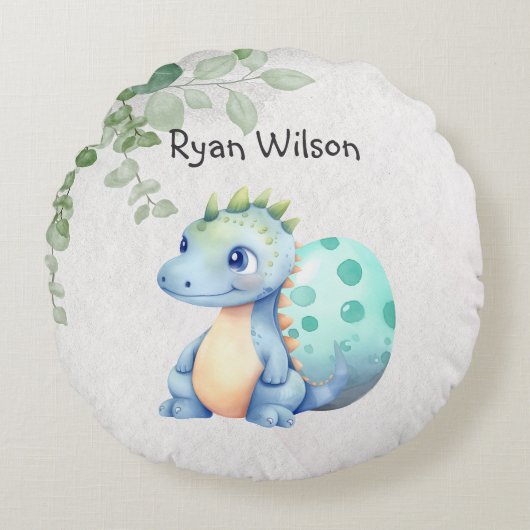 Schattige Aquarel Baby Dinosaurus Rond Kussen (Voorkant)