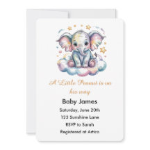 Schattige Aquarel Baby Olifant Jongen Baby Shower 