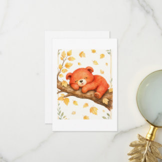 Schattige aquarel babybeer slapend op een tak bedankkaart