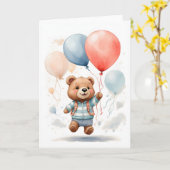 Schattige aquarel berenwelp die in de lucht zweeft kaart (Gele Bloem)