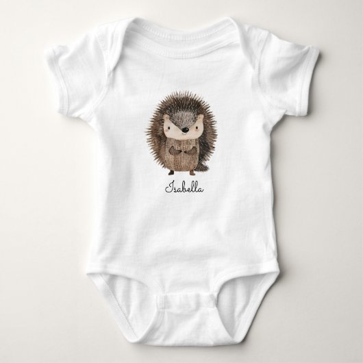 Schattige Aquarel Bosdier Egel Baby Naam Romper (Voorkant)