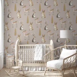 Schattige Aquarel Bosdieren Boho Babykamer Behang