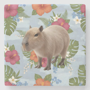 Schattige Aquarel Capybara Dieren Illustratie Stenen Onderzetter