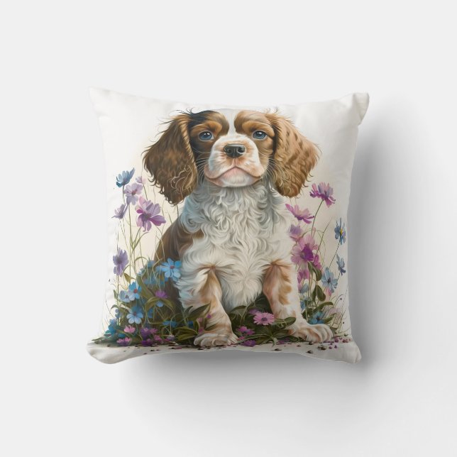 Schattige Aquarel Cavalier Puppy Hond Kussen (Voorkant)