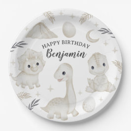 Schattige Aquarel Dinosaurus Boho Verjaardag Baby Papieren Bordje