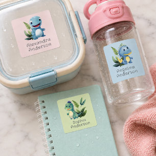 Schattige Aquarel Dinosaurus Tropisch Waterdichte Labels