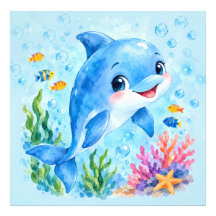 Schattige Aquarel Dolfijn Onderwater