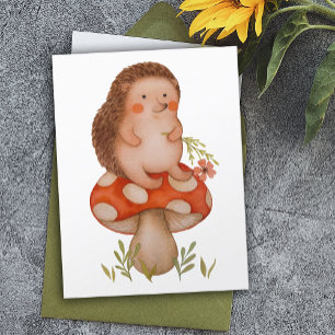 Schattige Aquarel Egel Op Een Paddenstoel Verjaard Briefkaart