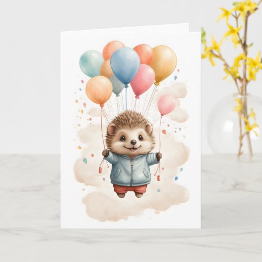 Schattige aquarel egel zwevend in de lucht Blank Kaart (Gele Bloem)