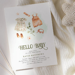Schattige Aquarel Hallo Baby Meisje Baby Shower Kaart