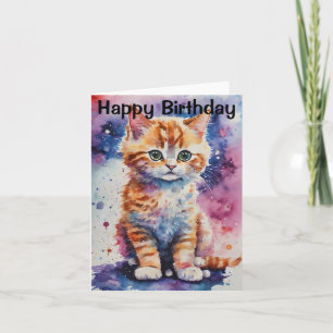 Schattige Aquarel Kattenkop Geboortedag Kaart