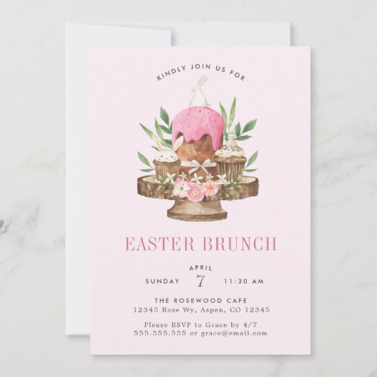 Schattige Aquarel Konijn Paasbrunch Kaart (Voorkant)