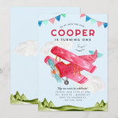 Schattige Aquarel Luchtvaart Lucht Rode Vliegtuig  Kaart (Voorkant / Achterkant)