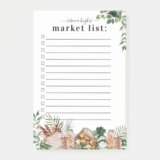 Schattige Aquarel Markt Boodschappenlijst | Monogr Post-it® Notes (Voorkant)