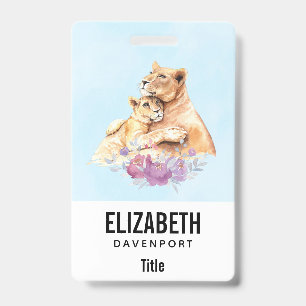 Schattige aquarel moederleeuw & welp badge