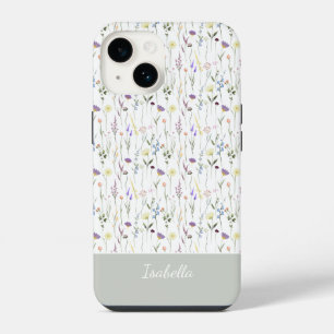 Schattige Aquarel Mooie Wilde Bloem Gepersonalisee iPhone 14 Hoesje