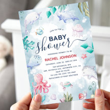 Schattige Aquarel Onder de Zee Baby Shower