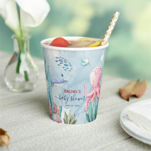 Schattige Aquarel Onder de Zee Baby Shower Papieren Bekers