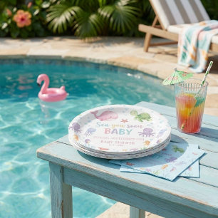 Schattige Aquarel Onder de Zee Baby Shower Papieren Bordje