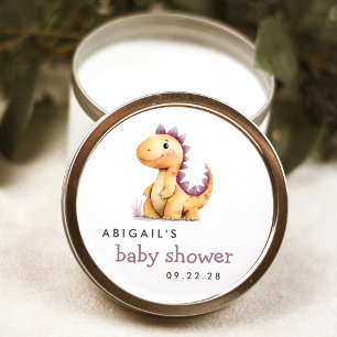 Schattige Aquarel Oranje Paarse Dinosaurus Baby Sh Ronde Sticker