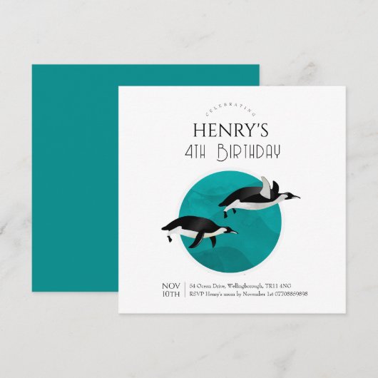 Schattige aquarel Pinguïn Arctic Verjaardag Kaart (Voorkant / Achterkant)