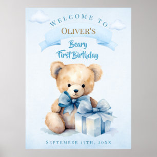 Schattige Aquarel Teddibeer Beary Eerste Verjaarda Poster