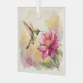 Schattige aquarel vogel en bloem glas ornament (Voorkant links)