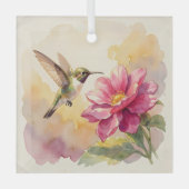 Schattige aquarel vogel en bloem glas ornament (Voorkant)