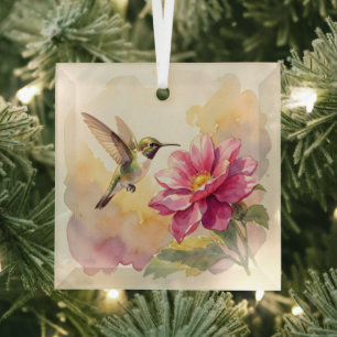 Schattige aquarel vogel en bloem glas ornament