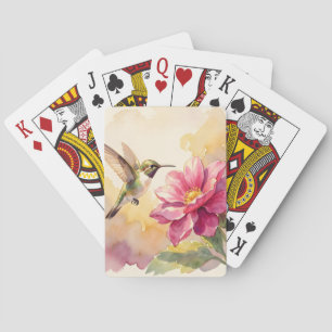 Schattige aquarel vogel en bloem pokerkaarten