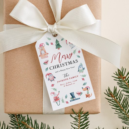 Schattige Aquarel Winter Prettig Kerstfeest Cadeaulabel