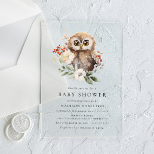 Schattige Aquarel Winter Uil Baby Shower Acryl Uitnodigingen