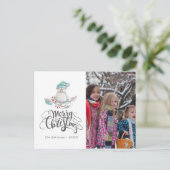 Schattige aquarel Winter Vogel Kerst foto Feestdagenkaart (Staand voorkant)