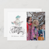 Schattige aquarel Winter Vogel Kerst foto Feestdagenkaart (Voorkant / Achterkant)