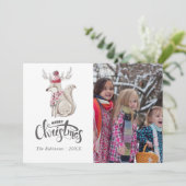 Schattige aquarel Winter Vos Kerst foto Feestdagenkaart (Staand voorkant)