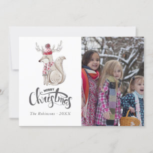 Schattige aquarel Winter Vos Kerst foto Feestdagenkaart