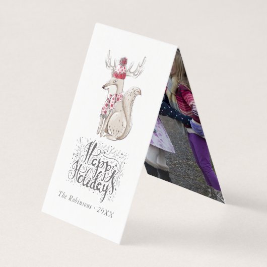 Schattige aquarel Winter Vos Kerst foto Kaart (Voorkant)