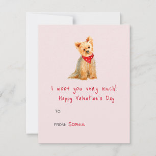 Schattige aquarel Yorkie hond Valentijnsdag  Notitiekaartje