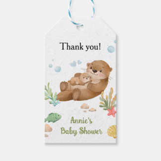 Schattige Aquarel Zeeotter Moeder & Baby Cadeaulabel