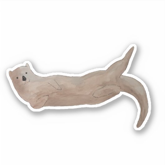 Schattige Aquarel Zeeotter Sticker (Voorkant)