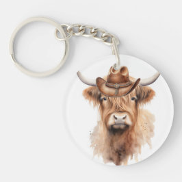 schattige aquarelkoe met een hoed sleutelhanger