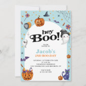 Schattige Arch Blue Hey Boo Halloween Kids Verjaar Kaart (Voorkant)